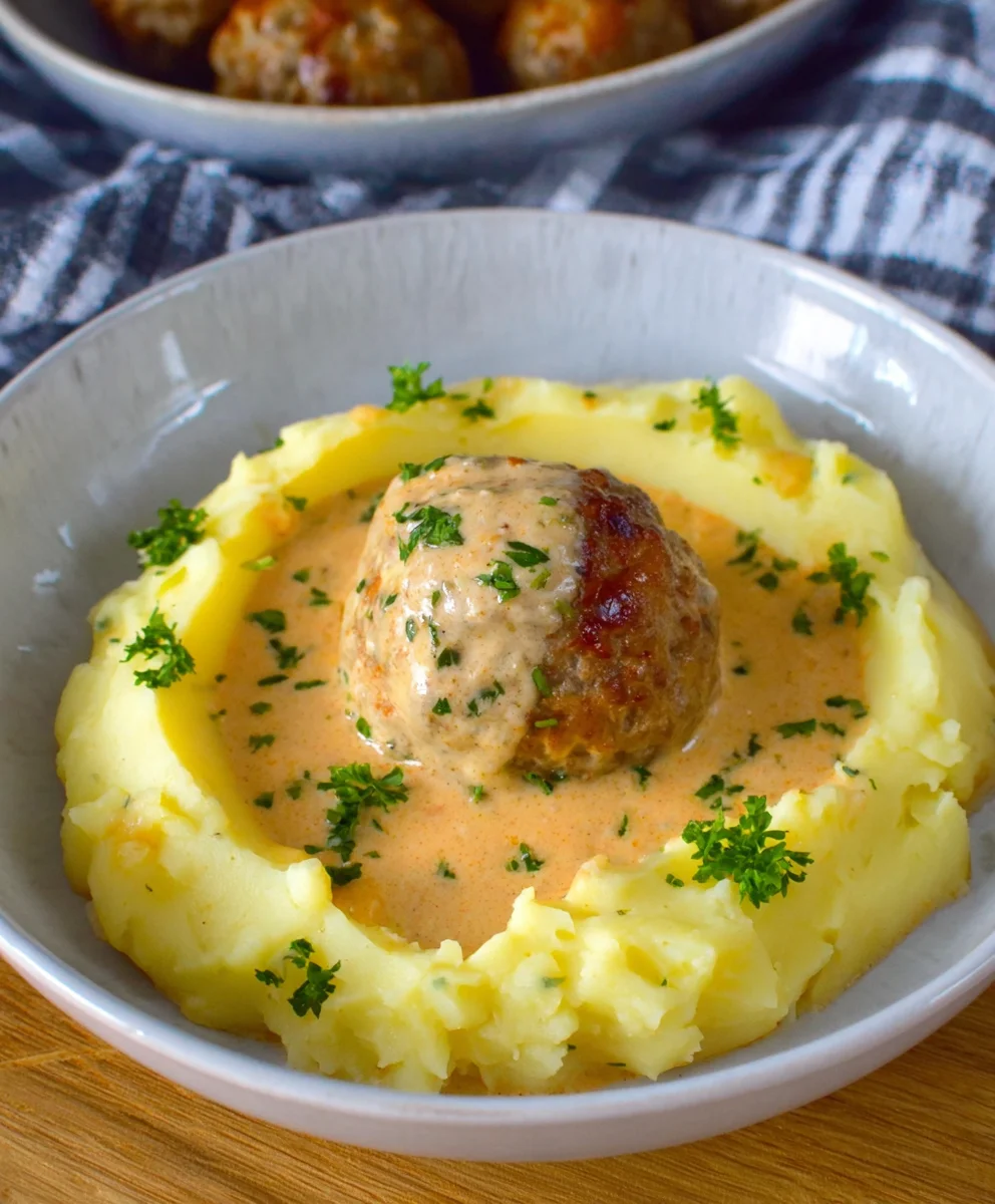 Boulettes de bœuf sauce crémeuse et purée de pommes de terre