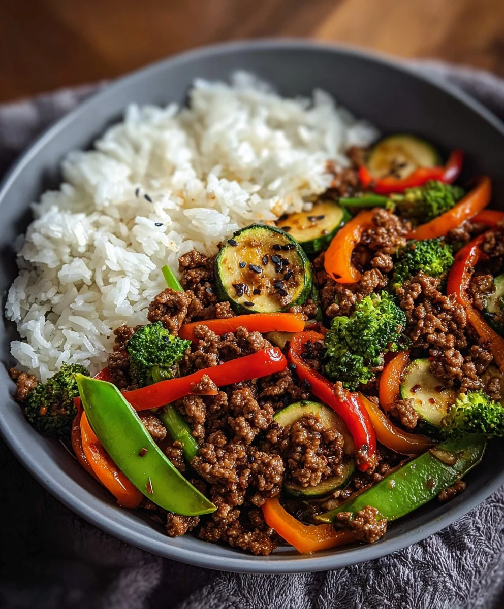 Sauté de bœuf épicé, légumes ail, riz vapeur